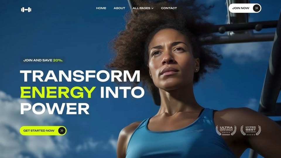 Fitness club website hero with membership call to action