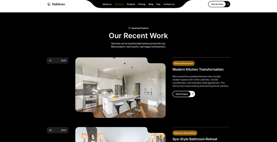 Habitate home renovation website project showcase