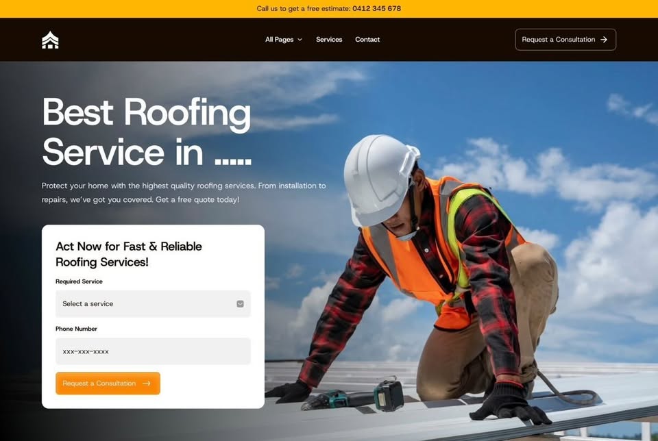 Roofing services website with consultation request form