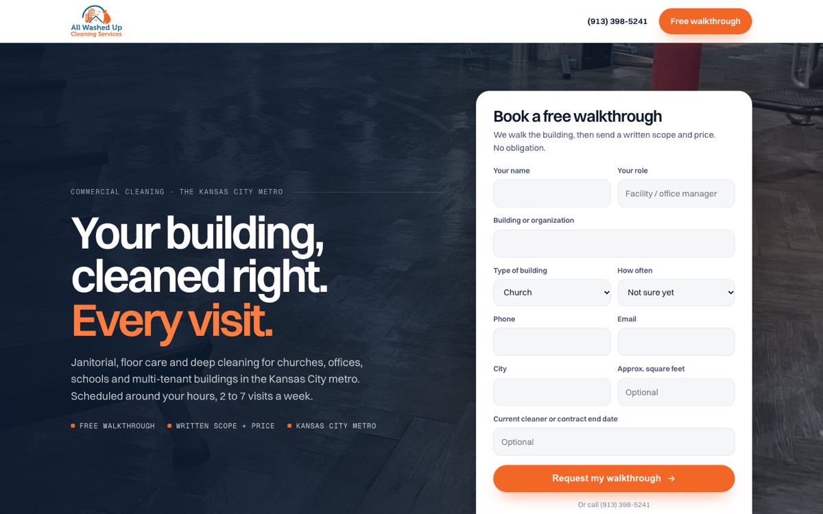 All Washed Up Cleaning website
